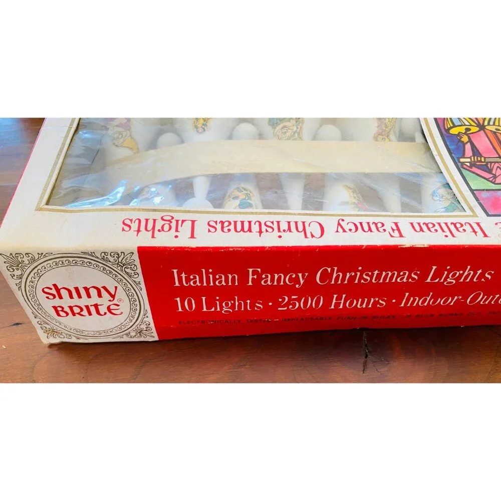 Vintage Shiny Brite Italian Fancy Christmas Lights Snow White Themed 7 Dwarfs Wo